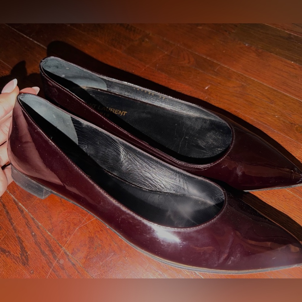 Saint Laurent Burgundy Pointed Flats - Picture 2 of 6